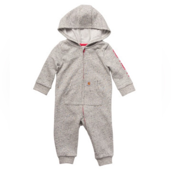 Carhartt 12M Baby Girl Gray Hooded One Piece w. Zipper. Cozy outfit or PJ’s. - Picture 1 of 16